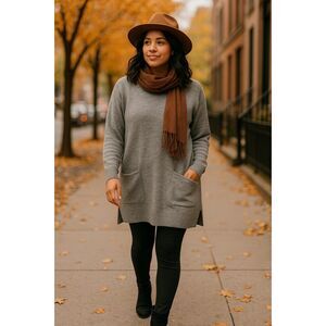 J. Crew Merino Wool Tunic Sweater | Gray Pullover w/ Pockets Women’s XS EUC